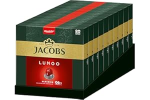 ‎JACOBS Jacobs Kaffeekapseln Lungo Classico, Intensität 6/12, 10 x 20 Getränke, Nespresso* kompatible Kaffee Kapseln, 200 Kapseln