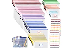 WOOWAIR 36 Stück Dokumententasche mit Reißverschluss A4 A5 A6 B4 B5 B6 B8, Wasserdicht Reißverschluss Dokumententaschen, Datei Tasche Zipper Tasche Mesh Plastic Zip Bag für Büros Schule