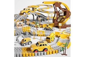 CI VETCH 299 PCS Construction Race Tracks Boys Toys, 2 Electric Cars, 4 Engineering Cars and Flexible Race Track Playset Create an Engineering Road Gifts Toys for 3 4 5 6 Year Old Boys Girls Kids