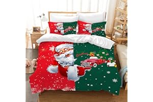 JEFFEL Set di Biancheria da Letto Con Motivo di Babbo Natale - Alta Definizione, 3 Pezzi, Regalo Natalizio per Bambini e Adolescenti (Natale H, 135 x 200 cm)