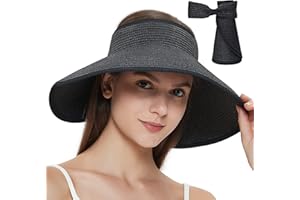 Maylisacc Visière Chapeau de Paille Plage Soleil Bord Large pour Femme UPF 50+ Protection D'Été