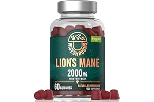 Lions Mane Gummies High Strength 2000mg | from Fruit Body | Vegan Mushroom Extract | 60 Natural Berry Flavour Gummies | by Wiseshrooms