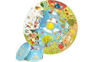 Puzzle Le 4 Stagioni Per Bambini Da 5 A 8 Anni 150 Pezzi - Giochi Educativi 4 Anni Da Tavolo - Puzzle Rotondo Con Porta Puzzle Diametro 58cm Ecofriendly By Boppi