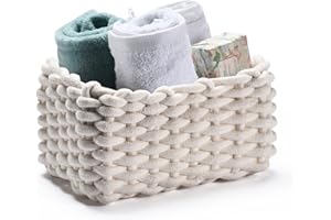 QSIDE GREEN . QUALITY . QSIDE Aufbewahrungskorb Baumwolle - 25x17x13 cm - Weiß - Badezimmer Organizer - Für Wickelauflage - Körbchen für Kallax Einsatz - Klopapier Aufbewahrung - Aufbewahrungskorb geflochten - Flechtkorb