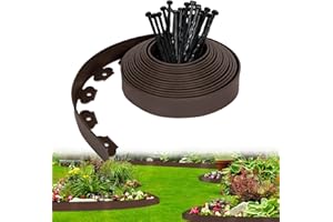 INHEMING Borde de césped de plástico Flexible, Borde Jardin Exterior,5M x 5CM, Marrón, con 15 Clavos De Plástico para Bordes de jardín y parterres