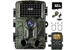 YOVOCA Fototrappola 4K HD, Fototrappola Infrarossi Invisibili, 32GB Fotocamera Caccia per Animali Movimento Attivato Foto Trappola di Sorveglianza Impermeabile IP66 con LCD 2.0"