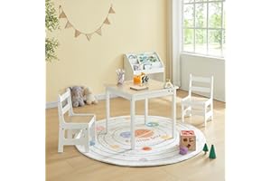 Panana Kindersitzgruppe Kindertisch mit 2 Stühle aus MDF für Kleinkinder, Mädchen und Jungen Natur + Weiß
