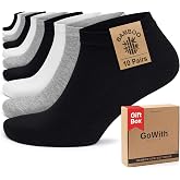 GoWith 10'lu Bambu Premium Dikişsiz Kutulu Nefes Alabilir Erkek Kadın Sneaker &Ccedil;orap, Likralı 200 İğne Esnek Sıkmayan Siyah Be