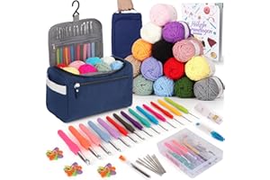 ‎COOPAY Coopay 73-Piece Crochet Set for Beginners, Portable Crochet Hook Set with 15 Wool, Bag, Crochet Accessories, 2.0-10 mm Ergonomic Crochet Hooks with Long Soft Handle, Practical Crochet Hook Set, Dark