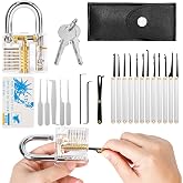 Padlock Opener Tool Set, Professional Locksmith Pick Set with Transparent Locks for Practices and Credit Card Sized Tools Loc