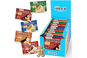 ‎FITNESSHOCK FitnesSHOCK Protein Brownie Weihnachten Mixbox ohne Zucker, Kekse mit 15% Eiweiß, Dunkle Schokolade, sättigende Ballaststoffe, low carb, 10 Stück х 50g - 5 festliche Geschmacksrichtungen