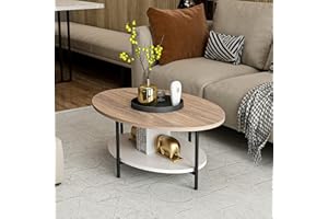 [en.casa] Fredericia stolik kawowy do salonu, owalny stolik pomocniczy, wygląd dębu, biały, stolik do kanapy z dolną półką