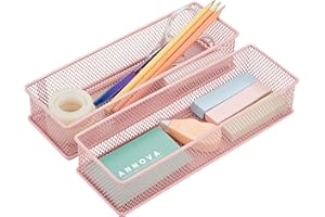 Annova Mesh Drawer Cabinet and Shelf Organizer Bins Storage Basket School Office Supply Holder Tray- Set of 2 (Light Pink, 22.5x7.5x5 cm)