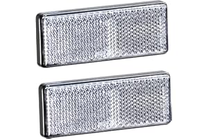AGRISHOP 2pièces Catadioptres Remorque Blanc avec E4,Camion Catadioptre Rectangulaire Caravane Réflector Arrière,Catadioptres Adhésif Blanc pourPoteau de Porte Véhicules（ Rectangulaire-Blanc-2pièces）