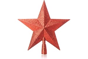 COM-FOUR® Adorno Rojo para árbol de Navidad en Forma de Estrella - Estrella roja para el Adorno para árbol de Navidad - decoración para árbol de Navidad Decorada - decoración Tradicional