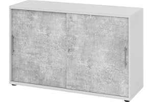 ‎BÜMÖ bümö Schiebetürenschrank 2OH - Aktenschrank abschließbar, Sideboard Schrank mit Schiebetüren in Grau/Beton - Büroschrank aus Holz mit Schiebetür, Büro Kommode für Ordner & Co.