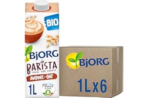 BJORG - Boisson Avoine Barista - Boisson Végétale Bio - Pauvre en Acides Gras Saturés - Idéal Café et Latte Art - 1 L x 6