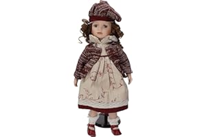 Keyhomestore-Bambola in porcellana da collezione, realizzata in porcellana, con Cappello Bordeaux, Altezza cm 50, ideale come soprammobile per interni, mobili e mensole. Idea regalo.