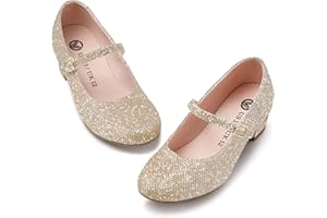 MIXIN Girls Mary Jane Shoes for Little Kids Hook and Loop Casual Princess Low Heel Party Dress Shoes for Children Ladies