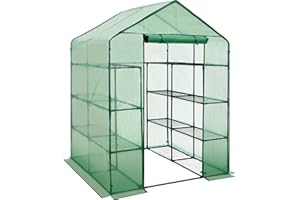 tectake® Serre de Jardin en Acier Thermo-Laqué & Plastique Anti UV avec 16 Grilles métal pour Potager exterieur Serre de Jardin pour Hivernage Tente Abri pour les Plantes Serre à semis - 143x143x195cm