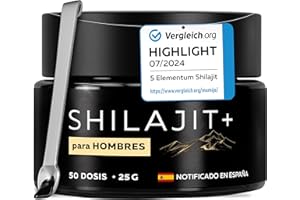 5 ELEMENTUM Shilajit Puro del Himalaya con Triphala – 82% Ácido Fúlvico – Resina Natural y Pura – 25g – Suplemento Ayurvédico – Cuchara Dosificadora 500mg