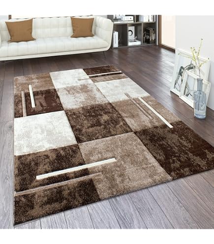 Tapis Salon Géométrique Moucheté – 160x220 Cm – Rouge, Beige, Marron – Poils Courts – Certifié Öko-Tex
