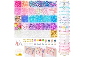 HUMTEOXI Zestaw koralików do nawlekania, 1000 sztuk koralików do nawlekania, dla dzieci, syrenka do nawlekania, do majsterkowania, dla dziewcząt, dla dzieci od 6