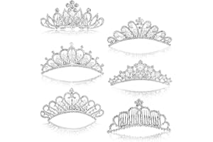 Lyellfe 6 Pack Girls Tiara Crown, Silver Crystal Tiaras and Crowns with Comb, Elegant Princess Queen Rhinestone Headband Hair Accessories for Birthday Party, Proms, Gifts