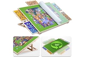 Tektalk Planche de puzzle 2 en 1 inclinable et rotative avec 5 tiroirs colorés, table de puzzle portable pour adultes, plateau de puzzle pivotant en bois avec Lazy Susan et couvercle, jusqu'à 1500