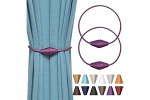 Pretty Jolly 2 Pack Upgrade Magnetic Curtain Tiebacks Handmade Weave Rope Curtain Holdbacks Convenient Decorative Cone Curtain Drape Tie Backs for Home & Office Window Drapery (Purple)