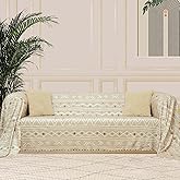 LATUDA CONCEPT SoftMicro Boho Etnik Desenli Mikrofiber Koltuk &Ouml;rt&uuml;s&uuml; ve Şalı, Kaymaz Bej 180x300 cm