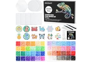 Inscraft 48 Farben Bügelperlen Set, 28000 teilige große Bügelperlen 5mm, 2.6mm mini Bügelperlen, Bügelperlen mit 17 Bügelpapier, 7 Bügelperlen Platten, Steckperlen ab 3 jahre