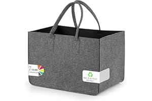 Sinand 30L Einkaufskorb, Einkaufstasche mit Henkel, Robust/Gut Verarbeitet/Faltbar Die Filztasche Storage für Outdoor Trips, Picknick, Einkaufen Außen (Grau - Schwarz)