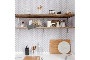 CRE8TIVE Białe Samoprzylepne Płytki Ścienne w Jodełkę do Łazienki i Kuchni - Wodoodporne, Przyklejane, 28,5 cm x 30,5 cm