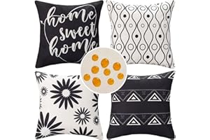 HOMESTILEZ Fundas de Cojines Jardin Exterior 45x45cm Impermeables Funda de Almohada Decorativos Modernas Geometrico Funda de Cojín Negra para Sofa Jardín Decoración de Casa de Campo