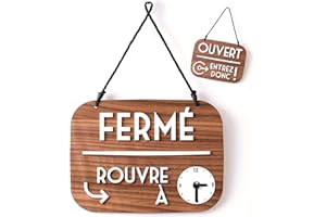 3DP Panneau Ouvert Fermé Je reviens de suite avec Ventouse, vintage Retro - Horaire ouverture magasin modifiable avec Cadran à Aiguilles (Noyer, Français)