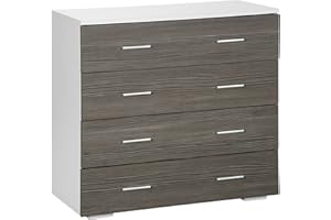 HOMCOM Cassettiera Camera da Letto, Comò Camera da Letto con 4 Cassetti con Maniglie in Alluminio e Struttura in Legno, per Soggiorno e Sala da Pranzo, 76x35x72cm, Bianco e Grigio