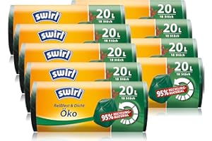 ‎SWIRL Swirl Öko-Müllbeutel mit Zugband, 20 Liter, 9 Rollen mit je 18 Beuteln, Dunkelgrün