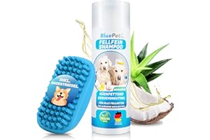 BluePet® FellFein szampon dla psów wrażliwy i przeciw zapachom – Made in Germany – odtłuszczający szampon pielęgnacyjny z aloesem i olejkiem jojoba dla błyszczącej sierści i zmniejszenia swędzenia = 100% wegański