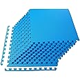 Signature Fitness Puzzle Exercise Mat with EVA Foam Interlocking Tiles for MMA, Exercise, Gymnastics and Home Gym Protective Flooring, 1/2" Thick, 48 Square Feet, Blue