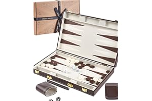 Jaques of London 15" Backgammon Set | Luxury Traditional Games with Premium Box | Brown Leatherette Folding Case for Travel Backgammon | Classic Board Game for Adults & Families | Since 1795
