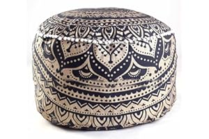 SOPHIA-ART Sophia Art Indian Gold Ombre Mandala Footstool Round Pouf Cover Ottoman Cover Pouffe Decorative Pouf Ottoman,Indian Comfortable Floor Pillow Cotton Cushion Cover Pouf,14x24' (Multi)