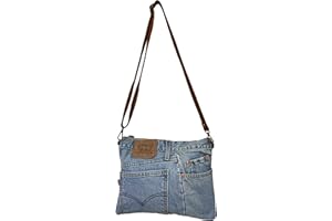 ALEX(E) Sac à Main, Pochette Jean, 100% Coton Vintage lanière cuir, Fabriqué en France, Femme