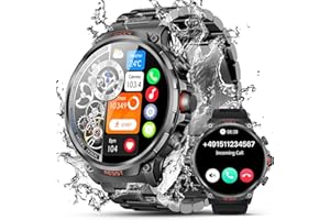 WalkerFit Smartwatch Herren mit Telefonfunktion, 1.85" HD Smartwatch Militär mit 710mAh Lange Akkulaufzeit, wasserdichte Fitnessuhr mit Schlafmonitor, 100+ Sportmodi Sportuhr für Android iOS