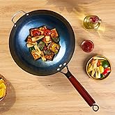 HomeEssentials Heavy Duty Iron Pan With Wood Handle, Chinese Wok With Handle 10Cm X 30Cm, Non-Coated & Non-Stick, Gas Stove C