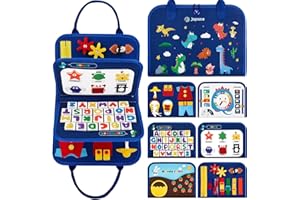 Japace Busy Board for Toddler, Baby Sensory Busy Book Montessori Toys for 1 2 3 4 Year Old Boys Gifts, Activity Board for Learning Fine Motor Skills Preschool Educational Toys (Blue)