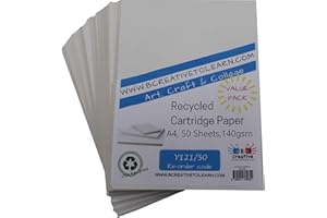 BCREATIVETOLEARN 100% Eco Recycled Art A4 Cartridge Paper White Great Art Paper 140gsm Pack of 50 Sheets - Suitable for bookmaking, Sketching, Painting, Printing and More