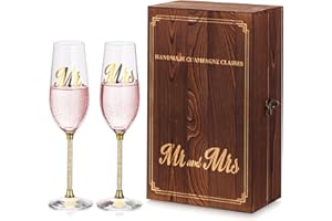 Inweder Lot de 2 flûtes à champagne en cristal doré pour mariage, anniversaire, fiançailles, marié