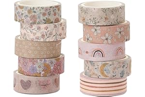 YUBX 10 Rouleaux Boho Washi Tape Set Masking Tape Motif floral Ruban décoratif pour Arts et travaux manuels de Bricolage, Scrapbooking, Bullet, Journal, Cadeaux, décoration (Warm)