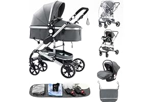 ALYIKOU Cochecito para bebé 3 en 1, Carrito Plegable con Gran Canopy, Suspensión de Ruedas y Gran Cesta de Carga ，adecuado para 0-3 años, carga máxima de 25 kg